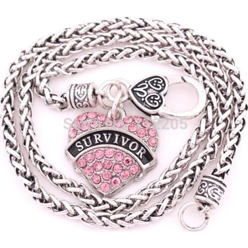 New 10pcs a lot Lobster Claw Wheat Link Chain with Large Clasp with crystal SURVIVOR heart necklace
