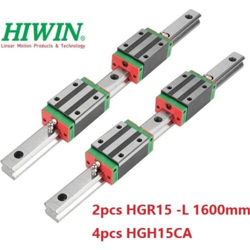 2pcs 100% Original Hiwin rail HGR15 -L 1600mm + 4pcs HGH15CA narrow blocks for CNC router