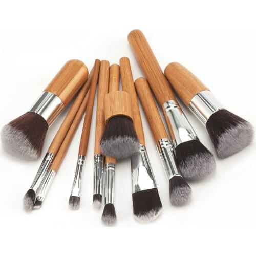 11pcs/set Pro Bamboo Makeup Brushes Sets Blending Powder Foundation Blush Eye Shadow Brush Women Facial Beauty Tool Kit 2017 New