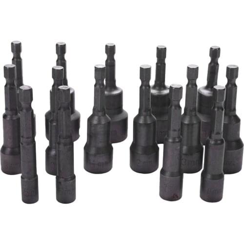 15 Pcs 5 Mm~19 Mm Professional Magnetic Nut Driver Set Metric Socket 1/4 Inch Hex Shank Impact Drill Bit Adapter For Power Tools