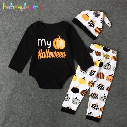 3Piece Set Newborn Baby Girls Boys Clothes Cartoon Cute Pumpkin Kids Rompers+Pants+Hats Infant Jumpsuit Halloween Outfits BC1280