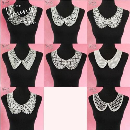 White embroidered crafts collar sewing Bridal dress supplies embroidery Cute U shape Lace neckline DIY Clothing Accessories
