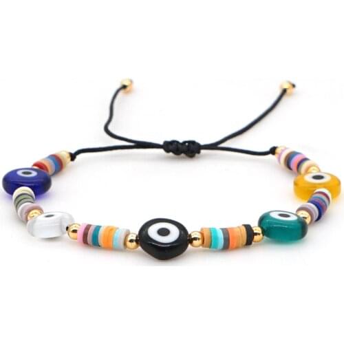 GO2BOHO Turkish Evil Eye Heishi Bracelet Polymer Clay Women Lucky Bracelets Jewelry Pulseras Mujer Handmade Colors Armband