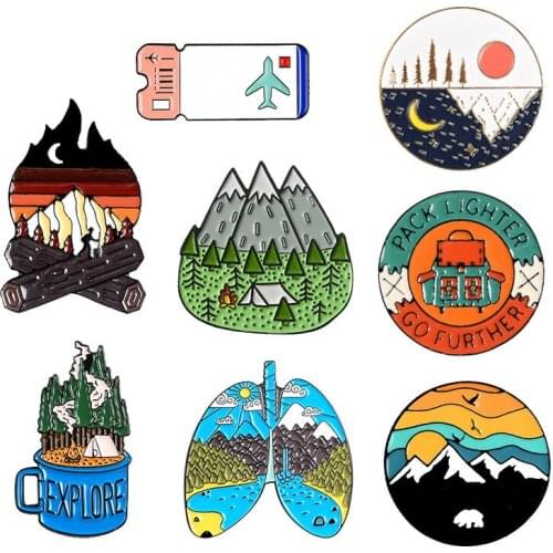 Brooches Outdoor Mountain Hiking Brooches Cup Flame Camping Alloy Gifts for Travel Lovers Nature Badges Earth Protection Brooch