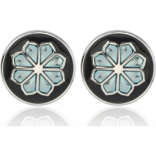 C-MAN Luxury shirt blue flower Enamel cufflink for mens Brand cuff buttons cuff links High Quality abotoaduras Jewelry