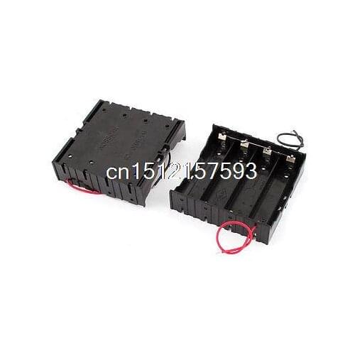 2pcs Black Plastic Battery Storage Case Holder w Leads for 4 x 18650 Batteries