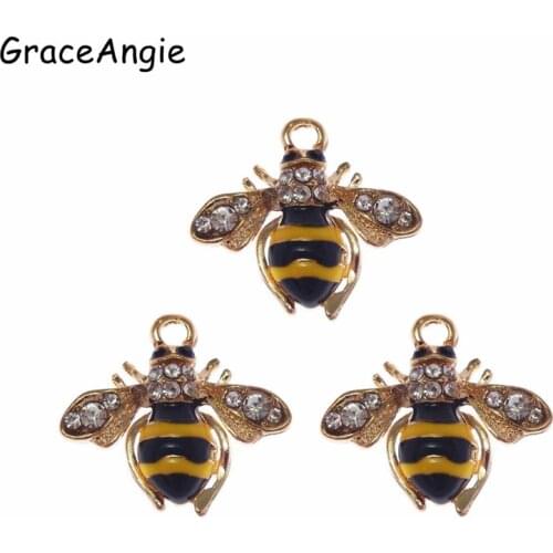 Cute 2Pieces Animal Bee Pendant Enamels Charms Cute Alloy Bracelet Accessories Women charms Necklace pendants jewelry DIY making
