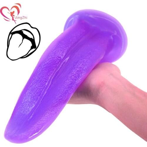 JingZhi Realistic Tongue Dildo Anal Huge Soft Tongue Licking Sex Toys for Women Strapon Big Dick Female Masturbation Adult Toys