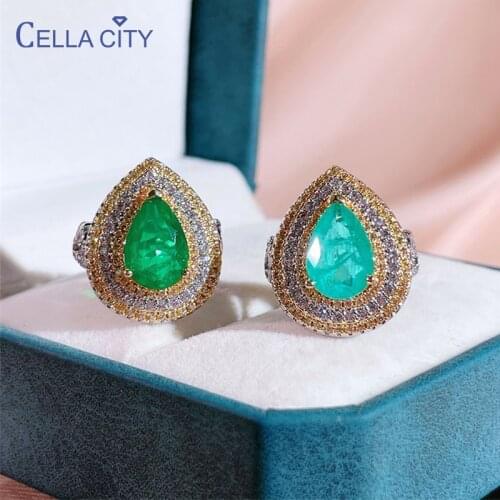 Cellacity luxury designer 925 sterling silver rings for women with water drop shape Paraiba gemstones open size wedding jewelry