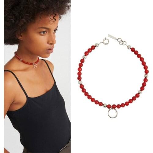 New jewelry red agate beaded personality ring simple short necklace female choker collarbone chain
