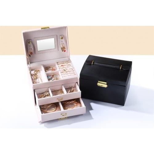 Home Travel Three-Layer Large Capacity Leather Jewelry Storage Box For Earrings Necklace Bracelet Ring Treasure Organizer Box