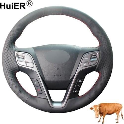 Hand Sewing Car Steering Wheel Cover Volant Funda Volante Top Cow Leather For Hyundai Santa Fe 2013-2017 2018 ix45 2013-2016