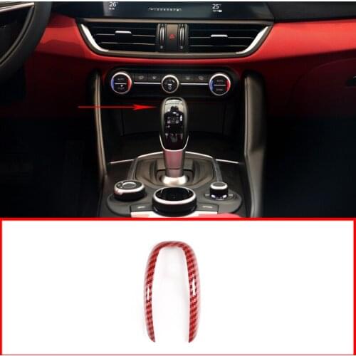 Red Carbon Fiber Style ABS Plastic Giulia Gear Shift Head Cover Trim For Alfa Romeo Giulia Stelvio 2017-2018 Car Accessories
