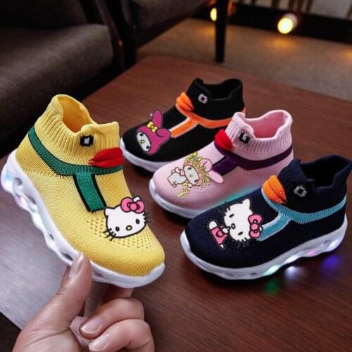 Sanrio Hello Kitty casual shoes 2021 new Melody sneakers shoes duck glowing shoes LED lights socks shoes boys girls light shoes
