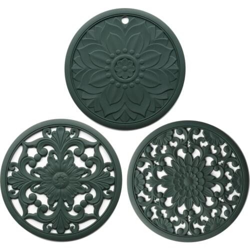 Round Heat Insulation Pad Classical Flower Silicone Mat Waterproof Tableware Holder Coffee Kitchen Tool Dinning Table Decoration
