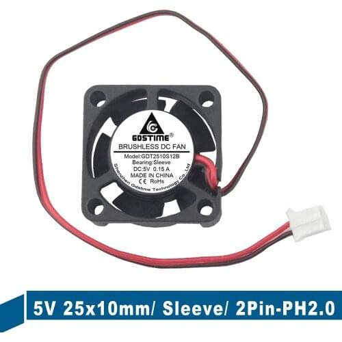 100pcs Gdstime 2510 Cooler Fan 25MM 25x25x10mm 5V 2Pin DC Cooler Small Cooling Fans For 3D Pinter