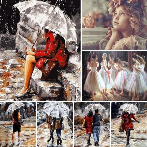 FSBCGT Girls Alone With Umbrella And Violin Pictures By Numbers Kits Paint By Numbers Hand Painted On Canvas Home Wall Decor