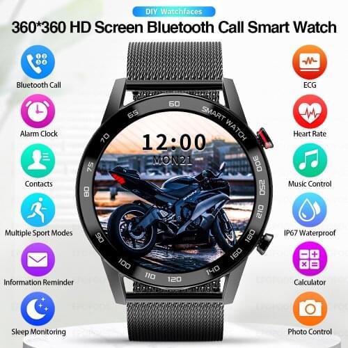 Custom Dial 360x360 high resolution HD men smart watch bluetooth call Full Touch smartwatch Stopwatch for men Android IOS