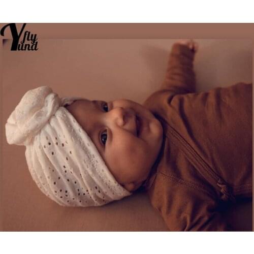 Yundfly Solid Color Folded Flowers Baby Indian Hat Hollowed Breathable Infant Beanie Cap Kids Hair Accessories Photography Props