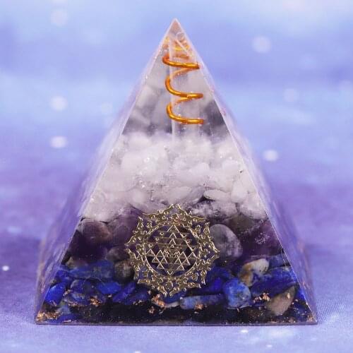 Natural Lapis Lazuli Orgonite Pyramid Withrock Crystal Quartz Amethyst Pyramid Powerful Reiki Energy Orgone Collection