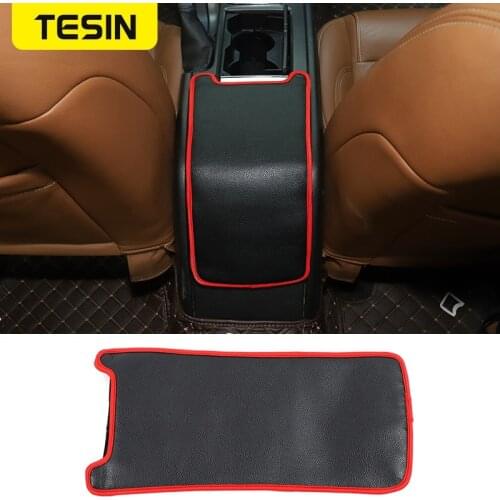 TESIN Armrest Box Cover Leather Pad Arm Mat Decorative Protection Trim for Ford Mustang 2009-2013 Car Interior Accessories