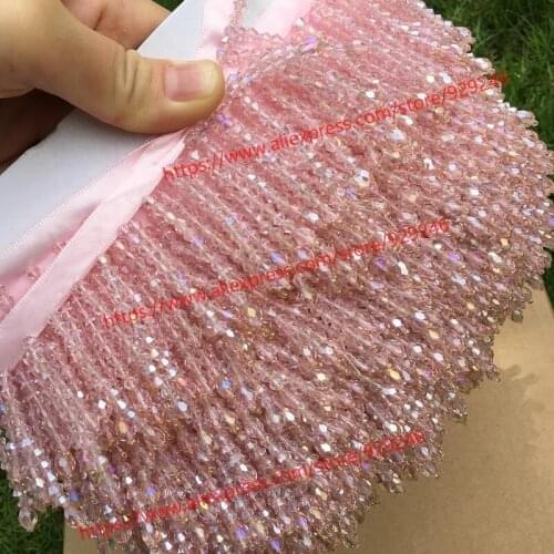 Pink crystal beaded lace for princess dress shoes ornaments pink beads fringe for hat clothes decoration garment sewing lace