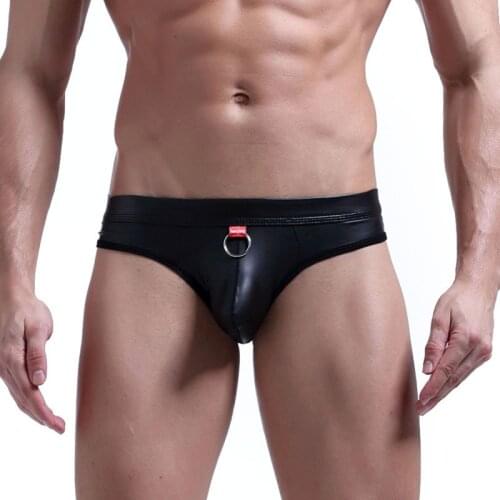 Sexy Mens Underwear Briefs Men Panties PU Leather Black Male Underwear Mens Briefs Sexy Underpants Low Waist Man Underwear