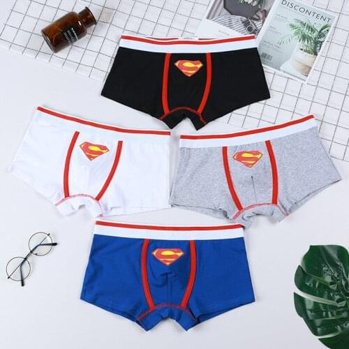 Mens Cartoon Superhero Briefs Student Boxer Pants Breathable Sports Boxer Shorts Film Male Underwear