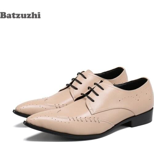 Batzuzhi Italian Style Handmade Mens Shoes Pointed Toe Leather Dress Shoes Men Lace-ip Formal Business Leather Zapatos Hombre