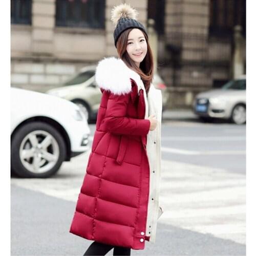 2017 NEW WOMEN WINTER JACKET MEDIUM LENGTH FUR COLLAR HOODED COAT THICKEN WARM FEMALE PARKAS COTTON PADDED HOT SALE ZL474