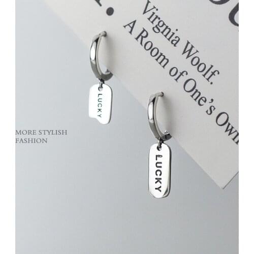 MENGYI Simple Rectangle Lucky English Letter Drop Earrings Women Asymmetric Design 9 2 5 Long Hoop Earrings Party Jewelry Gift
