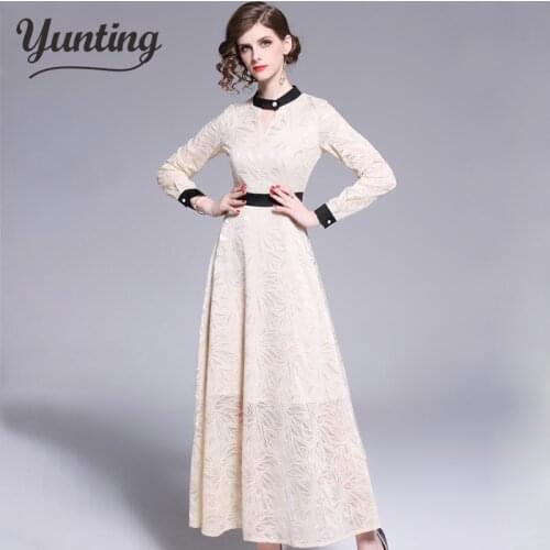 Women Vintage Lace Long Dress New Brand 2021 Autumn Fashion Long Sleeve Elegant A-line Ladies Party Dresses