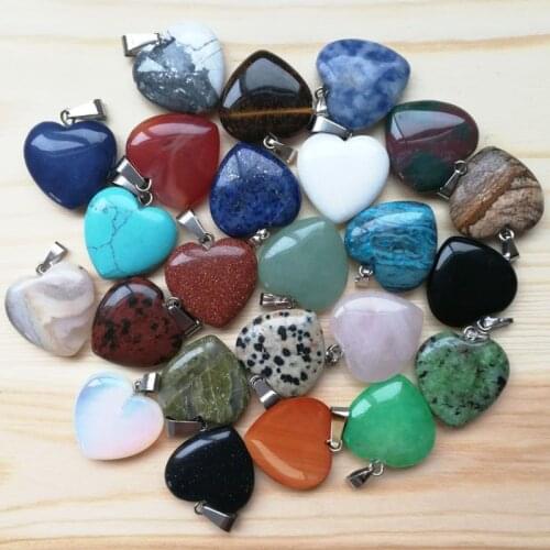 20Pcs Heart Shape Healing Crystal Chakra Quartz Stone Multicolor Gemstone Pendants DIY Necklace Earring Jewelry Making