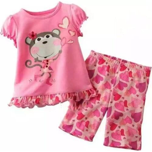 2021 Summer Children Pajamas Set Baby Short Sleeve Cute Cartoon monkey Sleepwear Suit Girls Nightwear Pants Boys Tops Kids Gift
