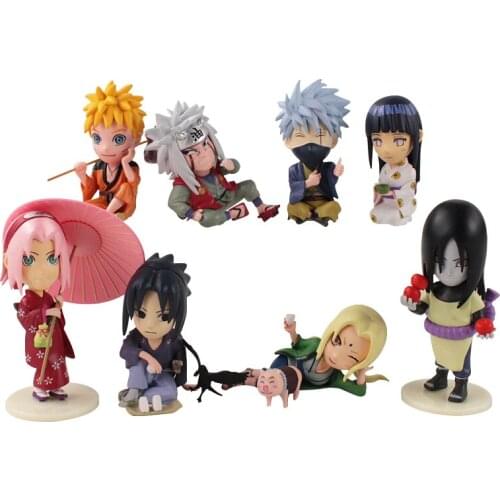 4-10cm 8pcs/Lot Shippuden Naruto Kimono Sasuke Sakura Orochimaru Jiraiya Hinata Tsunade Kakashi Q Ver PVC Action Figure Toy Doll