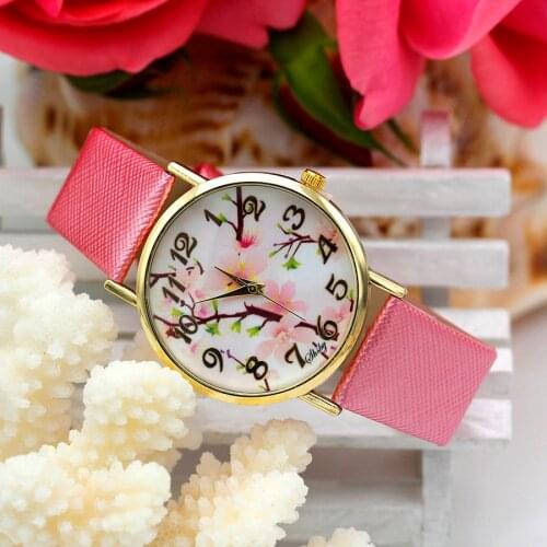 Shsby Brand Casual Female Flowers Leather Strap Watches Women Dress Watch Ladies Gold Clock Girl Fashion Quartz Watch