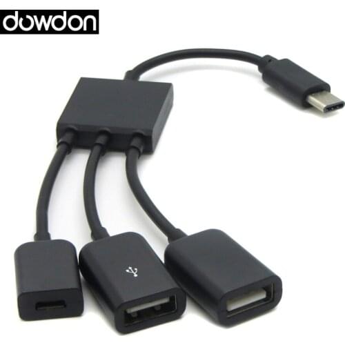 Black 3 in 1 Type C to OTG Micro USB HUB Cable Adapter Micro USB Hub for Mobile Phone/Tablet PC
