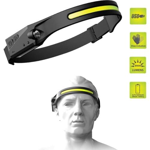 COB LED Headlamp Sensor Headlight Camping Hiking Built-in Battery Flashlight USB Rechargeable Head Lamp Torch Work Light