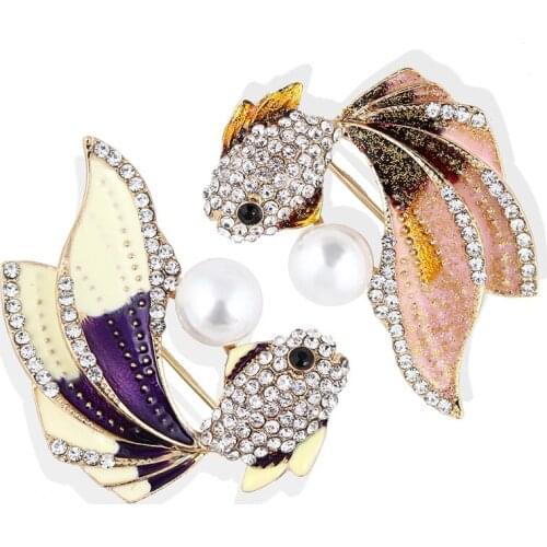 Enamel Animal Brooch Pin Rhinestone Fashion Jewelry Summer Style Dress Accessories Gift Fish Brooches For Women