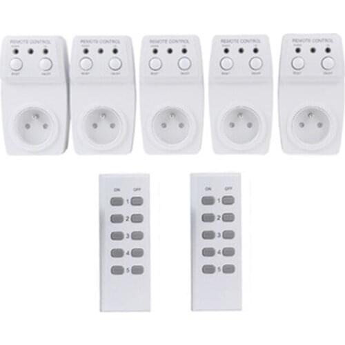 ESPLENTY Wireless Socket Remote Control Outlet French Plug (5Socket+2 Remote)