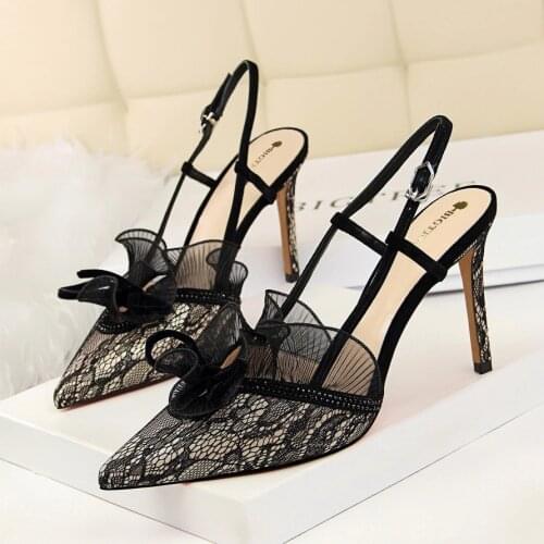 European and American high-heeled fashion sexy banquet womens shoes high heels lace lace hollow sandals