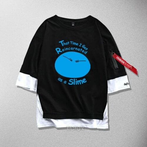 New That Time I Got Reincarnated as a Slime cosplay T-Shirt Rimuru Tempest AnimeMen women Fake two piece Ribbon T Shirt Top Tees