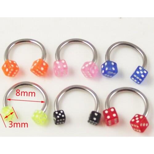 5Pieces/lot Stainless Steel Circular Barbell Ring Eyebrow Tragus Earring Square Dice Nose Ring Body Piercing Jewelry