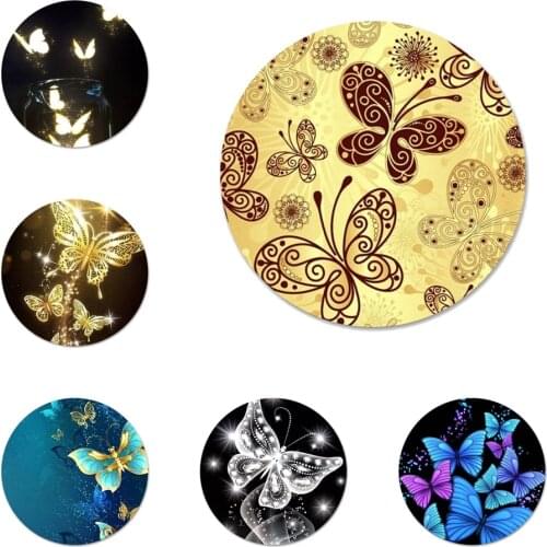 Beautiful Blue Golden Moths Butterfly Icons Pins Badge Decoration Brooches Metal Badges For Backpack Decoration 58mm