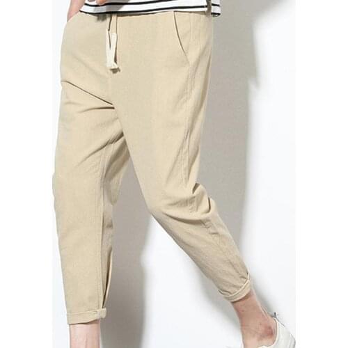 2021Summer Fashion New Casual Solid Color Men Pants All Match Elastic Waist Pockets Drawstring Oversize Pants Trousers Plus Size