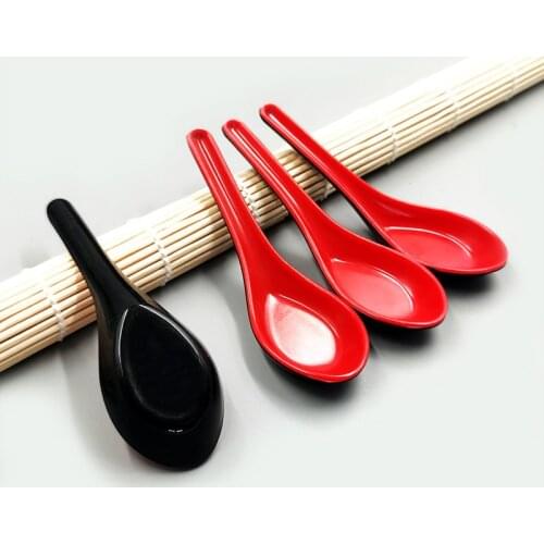 Spoon Long Handle Red And Black Tick Porcelain Plastic Hand-Pulled Noodle Spoon Home Spoons Hotel Restaurant Tableware Kitchen
