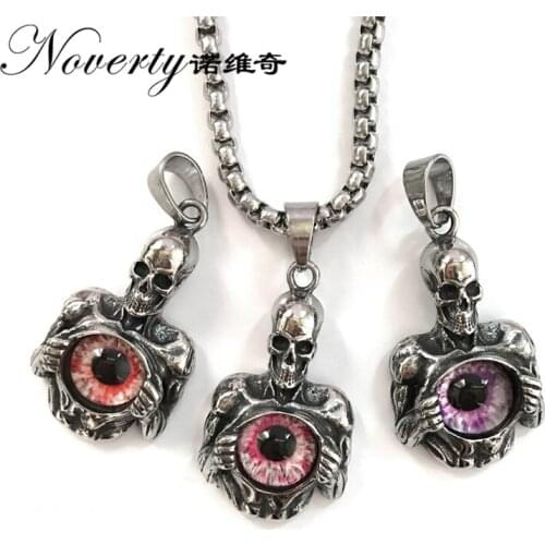 Fashion Retro Punk Man Ghost Skull Titanium Evil Eye Pendant Necklace Hip-hop Rock Cool Style Gifts ZMXL019