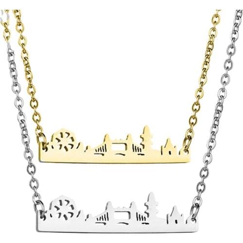 Fashion Stainless Steel Architecture Necklace London Bridge Skyline Cityscape Landscape Minimalist Necklace Collares Mujer