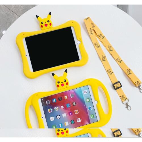 Cartoon Tablet Cover For Ipad 5 6 Air 2 1 IPad 10.2 Pro 10.5 11 Inch IPad Mini Case 12345 Kids Soft Silicon Shell Funda+Straps
