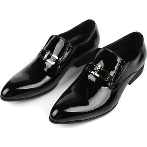 Large size EUR45 Black mens dress shoes man business shoes patent leather pointed toe mens formal shoes wedding party shoes